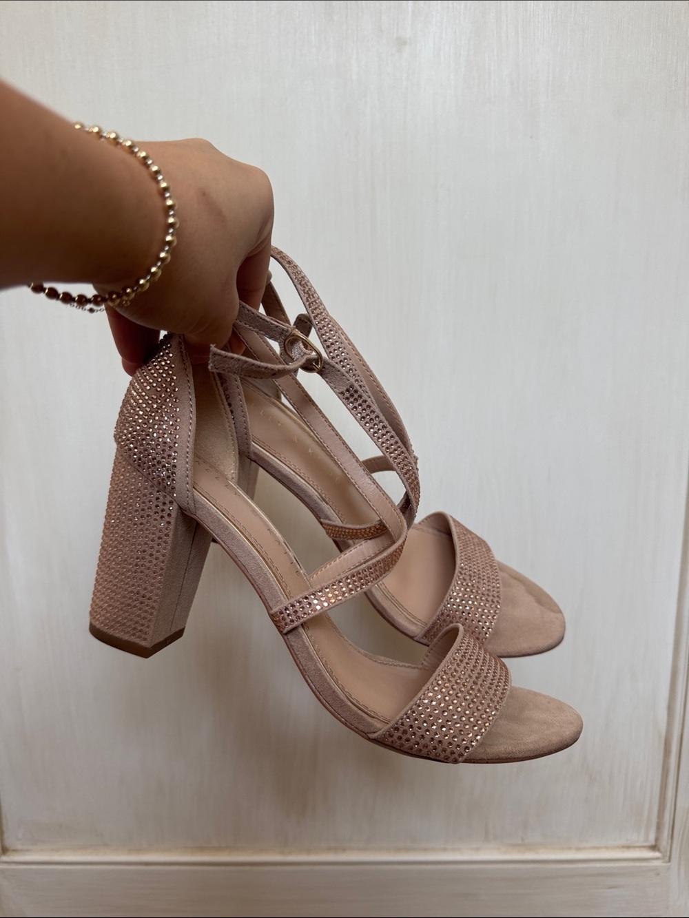 Kelly & Katie Blush Rhinestone Block Heel Sandals